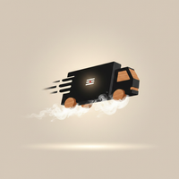 Stylized icon of a modern delivery truck in black and warm wood tones on a beige background, representing fast shipping.